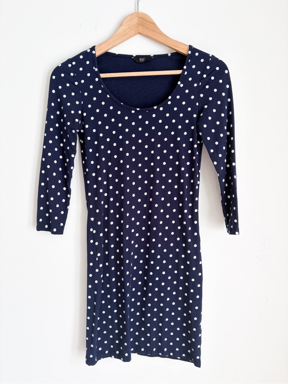 F&F Navy Blue Polka Dot Scoop Neck Dress, Size 6 - From Europe